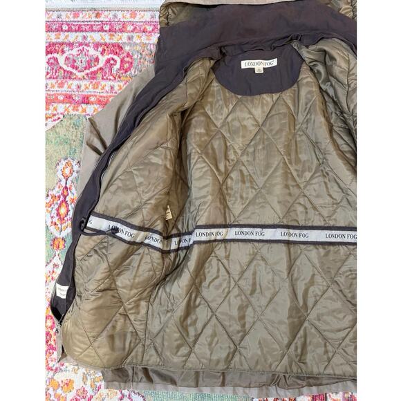 London Fog Light & Dark Brown Trench Puffer Jacket / Coat with Detachable Hood - Picture 3 of 7